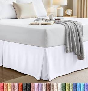 lot 20344 image: Utopia Bedding Queen Size Pleated Bed Skirt 16 Inch Drop White