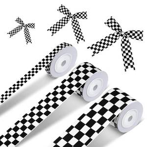lot 20352 image: Black White Checkered Ribbon 3 Rolls Racing Plaid 0.4 0.87 1.5 Inch