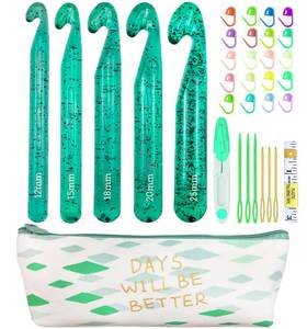 lot 20378 image: Weabetfu Large Crochet Hook Set, 24 Pcs, Green