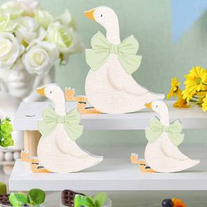 lot 20382 image: Lineshading Silly Goose Birthday Party Decor 3 Pcs Sage Green Bow Wooden