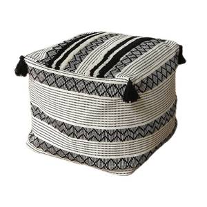 lot 20387 image: MOCOFO Unstuffed Tufted Tassel Square Ottoman Pouf Cover Black 18x18x16 Inches
