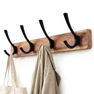 lot 20397 image: Yangbaga Wall Mount Coat Rack Acacia Wood 15 Inch 4-Hook
