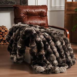 lot 1215 image: BENVWE Faux Fur Throw Blanket Tie-Dye Coffee 50 x 60 Inch