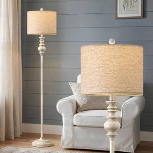 lot 1241 image: BOBOMOMO Farmhouse Floor Lamp, 64.25 Inch, Antique White, Rotary Switch