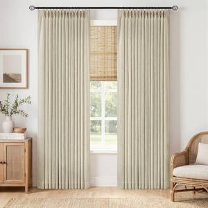 lot 1251 image: MIULEE Pinch Pleat Thick Linen Window Curtains 90 Inch Beige
