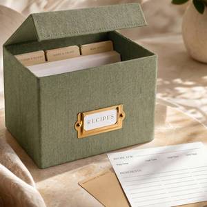 lot 2136 image: ZICOTO Linen Recipe Card Box Fits 4x6 Inch Cards Holds 250 Recipes