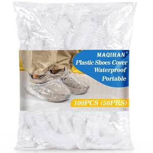 lot 2155 image: MAQIHAN Disposable Plastic Shoe Covers 100 Pcs (50 Pairs) Portable Waterproof
