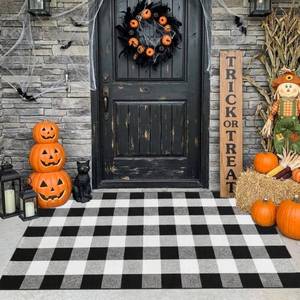 lot 2163 image: MUBIN Buffalo Plaid Area Rug 3 x 5 Black and White Washable Cotton