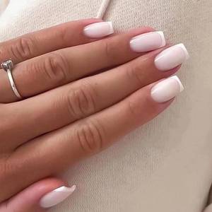 lot 2187 image: GCSQW French Tip Press On Nails 24 Pcs Medium Square Nude Pink