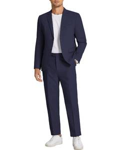 lot 2201 image: COOFANDY Mens 2 Piece Linen Suit Set Regular Fit Navy Blue Medium