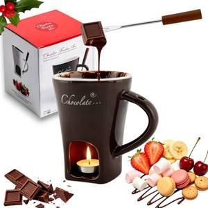 lot 2224 image: Yonderfume Mini Chocolate Fondue Mug Set Ceramic with Forks & Tea Light