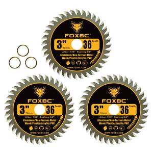 lot 2249 image: FOXBC 3 Inch Carbide Circular Saw Blade 36 Tooth 716 Arbor 3 Pack