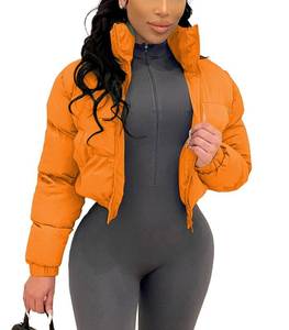 lot 2272 image: Angsuttc Womens Quilted Crop Puffer Jacket Orange Size S
