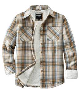 lot 2277 image: Puhope Womens Sherpa Lined Button Down Flannel Shirt Jacket White XS