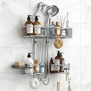 lot 5615 image: Depecal Shower Caddy Hanging Organizer Over Showerhead 2-Tier Silver