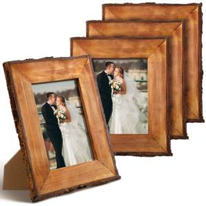 lot 5621 image: Pinkunn 5x7 Live Edge Wood Picture Frame, Rustic Brown, 4 Pack