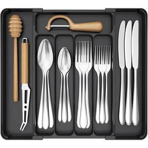lot 5641 image: Lifewit Expandable Silverware Organizer Drawer Tray 8 to 13.8 Inch