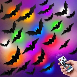 lot 5646 image: PChero Halloween LED Bat Decor Kit 48 Bats 12 LED Lights