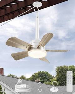 lot 5648 image: NWOP 20 Inch Outdoor Ceiling Fan with Light and Remote, Wet Rated, Platinum