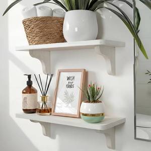 lot 5661 image: Willowy Real Wood White Wall Shelves 17 Inch (2 Pack)