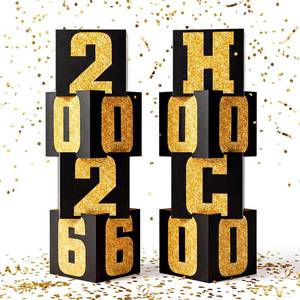 lot 5676 image: Queekay HOCO 2026 Homecoming Column Decorations 8 Pcs Gold Black Backdrop Boxes