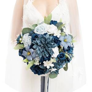 lot 5678 image: Lings Moment Bridal Wedding Bouquet 13 Inch Navy Blue  Retail $136.99