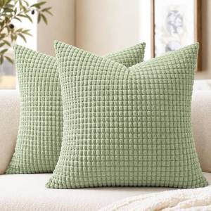 lot 5684 image: Softalker Corduroy Decorative Throw Pillow Covers 20x20 2 Pack Sage Green