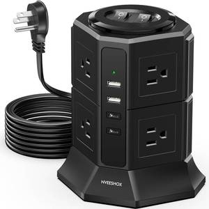 lot 5685 image: NVEESHOX Surge Protector Power Strip Tower 8 AC Outlets 4 USB Ports 6.5 FT Cord