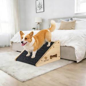 lot 5688 image: CipherWest Wooden Pet Ramp for Small Dogs & Cats, Non-Slip Carpet Surface