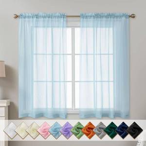 lot 5695 image: ABLUEN Blue Sheer Curtain Panels 2 Pack 54 Inch Length Rod Pocket