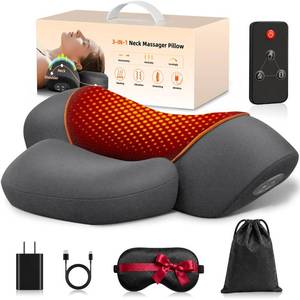 lot 5696 image: BOWTBT Cordless Neck Massager Pillow 3-in-1 Heat Vibration Traction