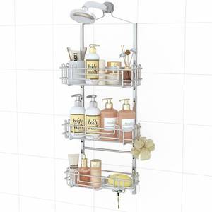 lot 5697 image: SWTYMIKI 3-Tier Shower Caddy Hanging Organizer with 24 Hooks, Silver
