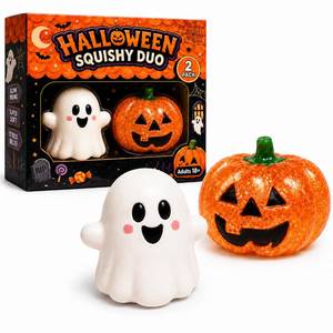 lot 6132 image: Sucvrta Halloween Squishy Stress Balls 2 Pack Ghost and Pumpkin Fidget Toy