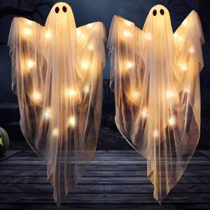 lot 6134 image: JOYIN 2 Pcs 47 Inch Halloween Light Up Hanging Ghost Decorations Outdoor