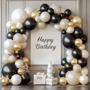 lot 6143 image: Zesliwy Black White Gold Balloon Arch Kit Double Stuffed Latex