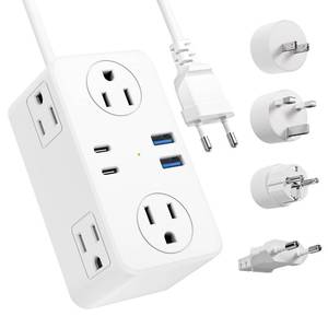 lot 6153 image: Kakyanill European Travel Plug Adapter Power Strip 6 AC Outlets 4 USB Ports