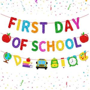 lot 6154 image: Sunboom First Day of School Banner Pre-Strung Glitter Back to School