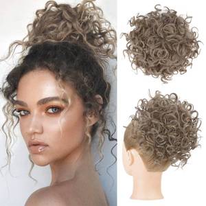 lot 6184 image: HOOJIH Curly Messy Bun Hair Extension 1PC Synthetic Medium Ash Blonde