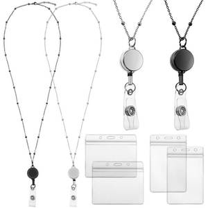 lot 6216 image: Outus Retractable Badge Lanyard with ID Holders 2 Pack Black Silver