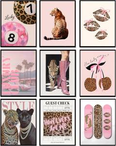 lot 6227 image: Pink Leopard Wall Art 9 Pcs 8x10 Unframed