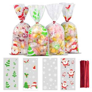 lot 6234 image: ERKOON Christmas Cellophane Treat Bags 200 PCS with 250 PCS Twist Ties
