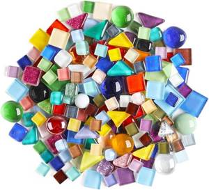 lot 6251 image: BTMIEY Crystal Mosaic Tiles 1.1 LB Irregular Mix Color Glitter Glass