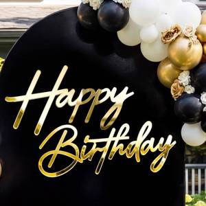 lot 6254 image: MASTRON Happy Birthday Acrylic Mirror Sign Backdrop Large Gold