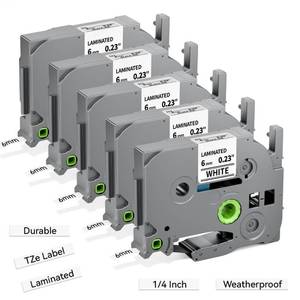 lot 6262 image: Markurlife 6mm TZe-211 Black on White Label Tape 5-Pack Brother Compatible