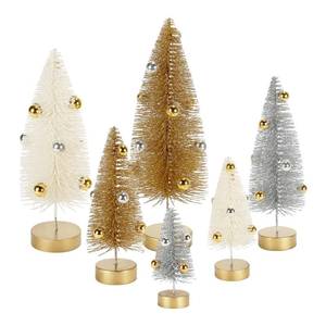 lot 6287 image: SYNCVIBE 6 Pack Mini Christmas Trees Glittered Bottle Brush Tabletop