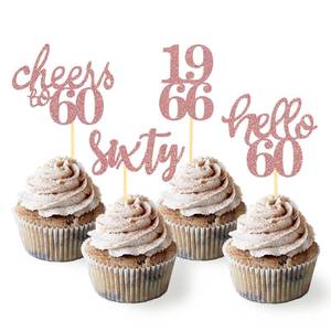 lot 6300 image: Moitkptt 24 Pcs Rose Gold 60th Birthday Cupcake Toppers