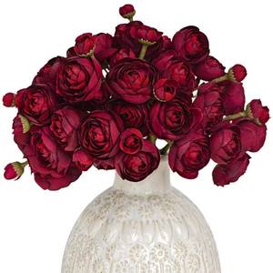 lot 6305 image: Letjolt Ranunculus Artificial Silk Flowers 18 Pcs Dark Red