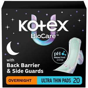 lot 6309 image: Kotex BioCare Ultra Thin Overnight Pads With Wings, 20 Count
