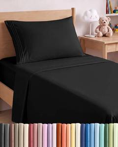 lot 6314 image: CGK Unlimited Twin Size 3 Piece Brushed Microfiber Sheet Set Black