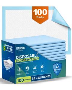 lot 7732 image: Utopia Bedding Disposable Incontinence Bed Pads 22 x 22 Inch Blue 100 Pack